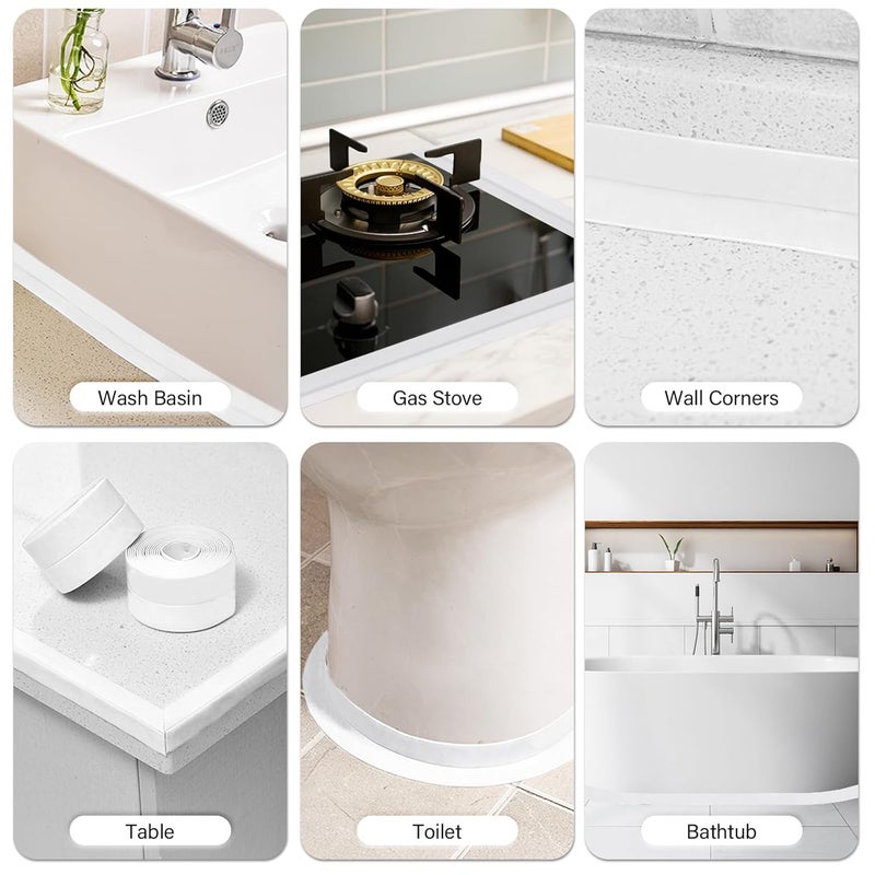 BHUCUTU 3 Rolls 1.5 Inch Caulk Tape Self Adhesive Toilet Caulking Strip Bathroom Sealing Caulk Strip Peel and Stick Bathtub Caulking Tape, 10.5 Feet Each Roll (White) - Image 5